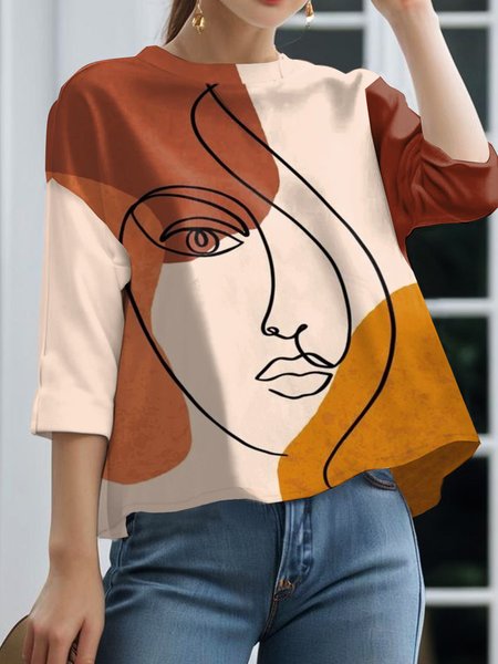 

Printing Loose Casual Jersey Shirt, As picture, Blouses and Shirts