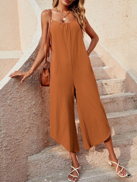 

Women Sleeveless Spaghetti Loose Ankle Pants Daily Casual Plain Natural Jumpsuit, Orange, Jumpsuits&Rompers