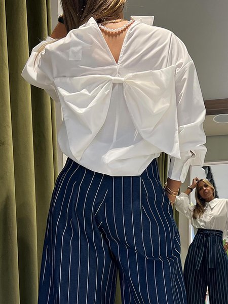 

Loose Shirt Collar Urban Blouse, White, Blouses and Shirts
