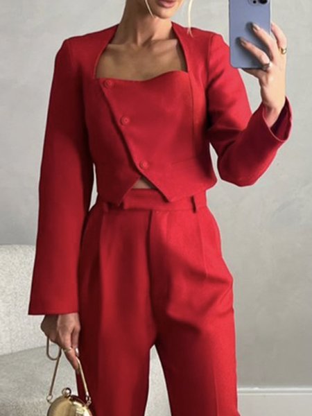 

Square Neck Regular Fit Urban Blazer, Red, Blazers