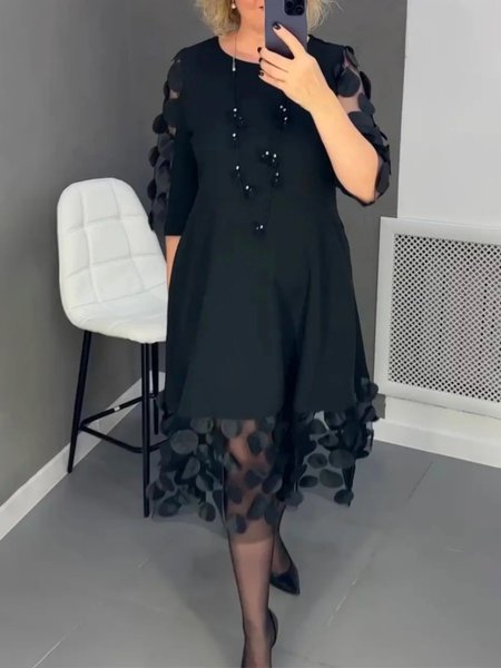 

Urban Crew Neck Plain Loosen Midi Dress, Black, Midi Dresses