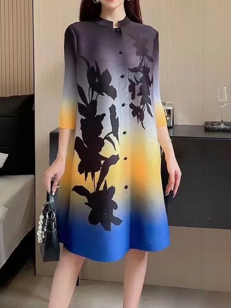 Urban Stand Collar Ombre Loose Dress, As picture, Midi Dresses