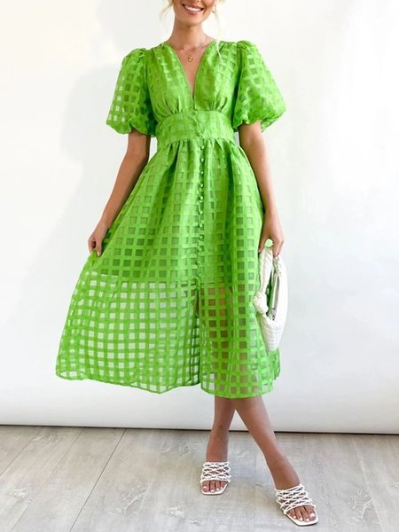

Regular Fit Urban Plain V Neck Dress, Green, Maxi Dresses