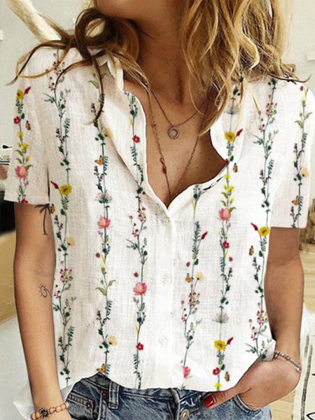 

Casual Floral Shawl Collar Blouse, White, Shirts & Blouses