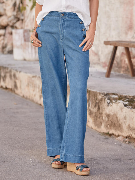 

Plain Casual Loose Denim Jeans, Denim blue, Jeans