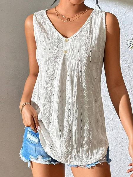 

Buckle Plain Casual Loose Tank Top, Off white, Tanks & Camis