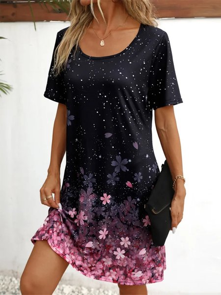 

Cherry Blossoms Crew Neck Loose Elegant Dress, Black, Dresses