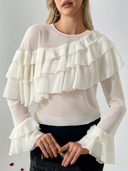 

Daily Long Sleeve Urban Chiffon Plain Shirt, White, Blouses and Shirts