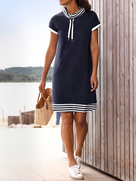 

Color Block Turtleneck Casual Dress, Navy blue, Dresses