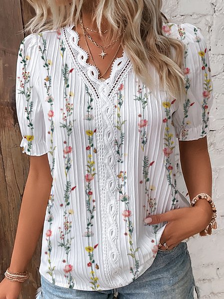

Floral Lace Edge Casual Shirt, White, Shirts & Blouses