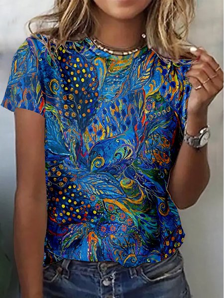 

Peacock Knitted Crew Neck Casual T-Shirt, Blue, T-Shirts