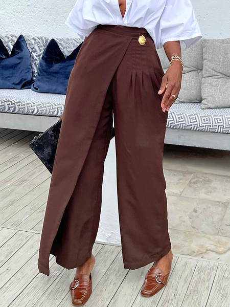 

Loose Urban Plain Pants Ankle Pants, Brown, Pants