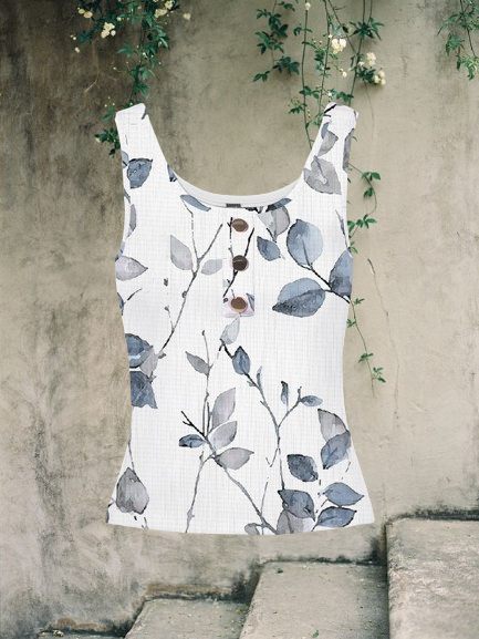 

Casual Crew Neck Floral Tank Top Buckle, White, Tanks & Camis