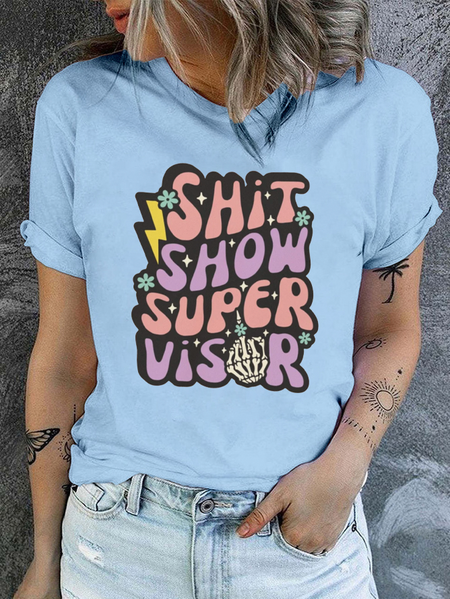 

Cotton Shit Show Supervisor Regular Fit Casual T-Shirt, Light blue, T-shirts