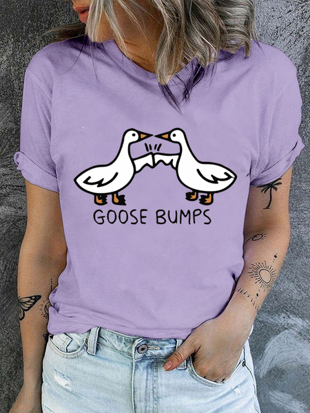 

Cotton Goosebumps Casual Crew Neck Text Letters T-Shirt, Purple, T-shirts