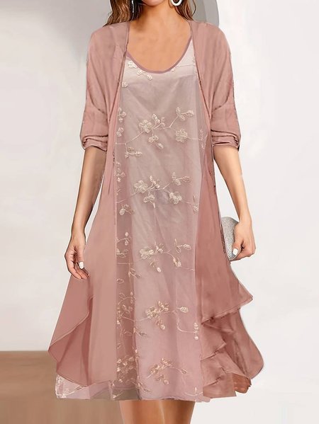 

Elegant Chiffon Loose Crew Neck Two-Piece Set, Pink, Dresses