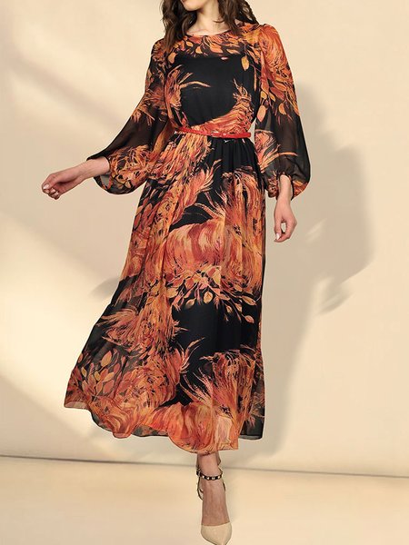 

Elegant Floral Chiffon Loose Dress, As picture, Maxi Dresses