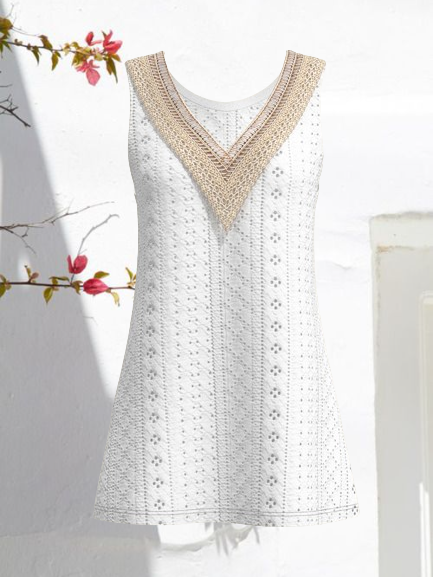 

Casual V Neck Plain Tank Top Lace, White, Tanks & Camis