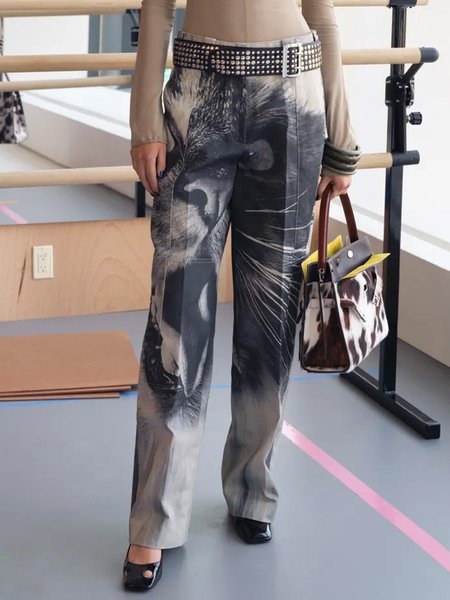 

Printing Loose Urban Abstract Pants, As picture, Pants