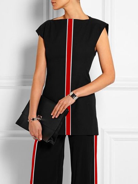 

Regular Fit Boat Neck Color Block Urban Shirt, Black, Blouses and Shirts
