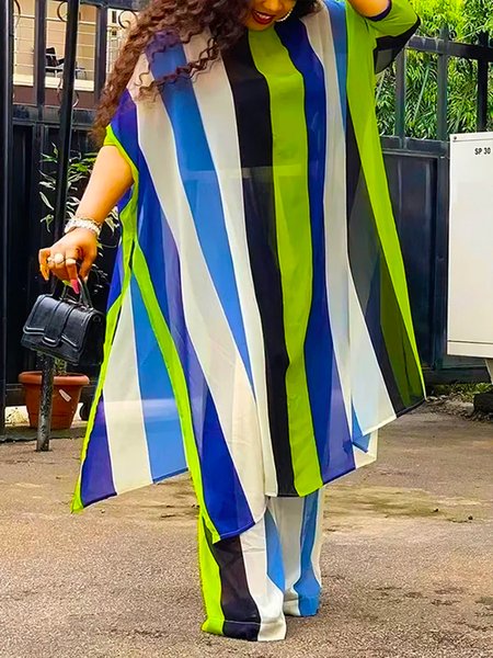 

Loose Striped Vacation Crew Neck Shirt, As picture, Blouses and Shirts