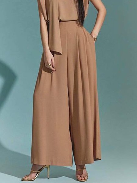 

Plain Loose Urban Fashion Wide leg Pants, Light brown, Pants