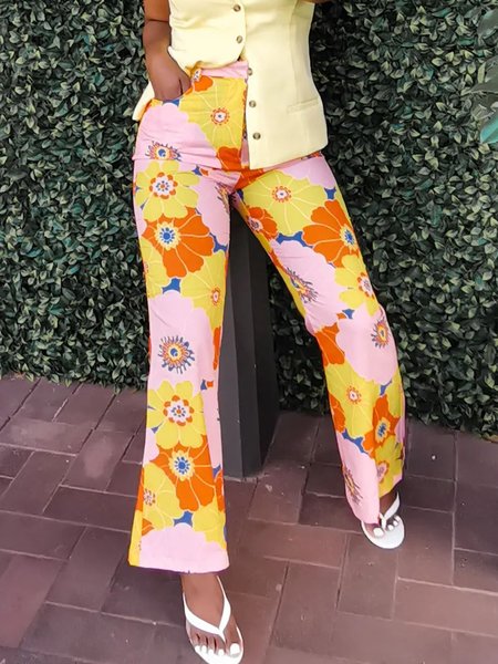 

Floral Regular Fit Vacation Fashion Pants, Flower, Pants