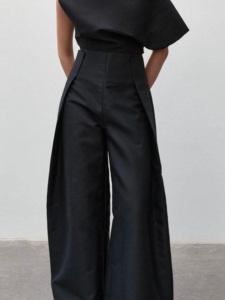 

Regular Fit Plain Urban Fashion Pants, Black, Pants