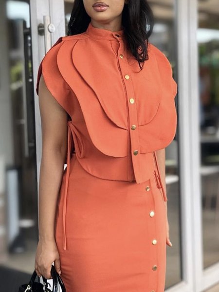 

Plain Stand Collar Regular Fit Urban Blouse, Orange, Blouses and Shirts