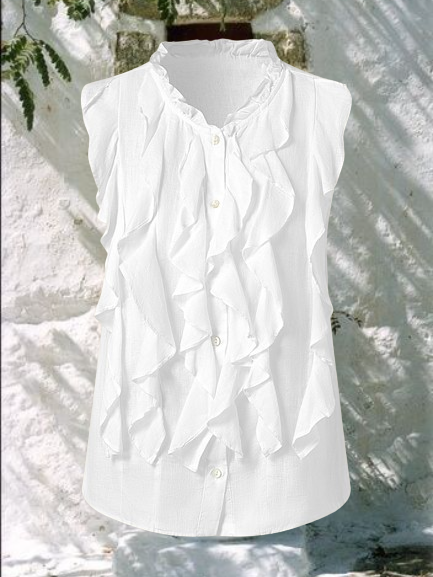 

Crew Neck Sleeveless Plain Regular Regular Fit Blouse For Women, White, Blouses