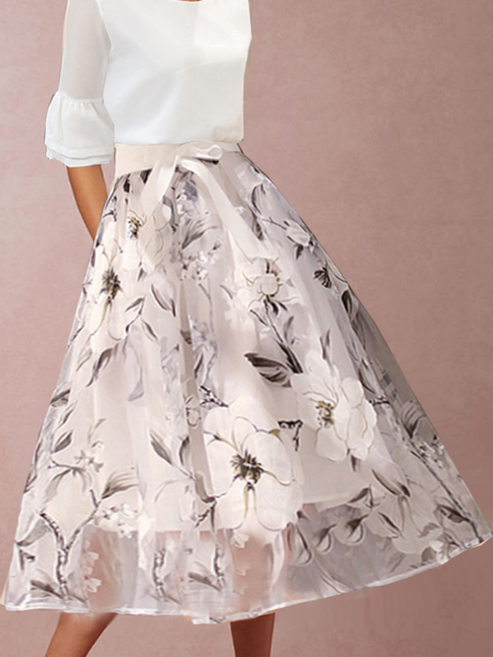 

Loose Elegant Floral Midi Skirt, As picture, Skirts