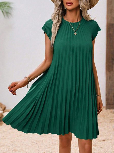 

Women Plain Crew Neck Cap Sleeve Comfy Casual Short Dress, Green, Dresses