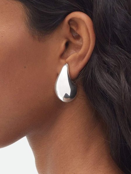 Personalized Metal Shiny Teardrop Ear Studs Ear Jewelry, Silver, Earrings