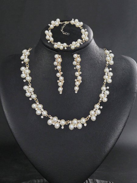 

3pcs/set Elegant Imitation Pearl Luxury Jewelry Set Wedding Bridal Jewelry Accessories, As picture, Necklaces