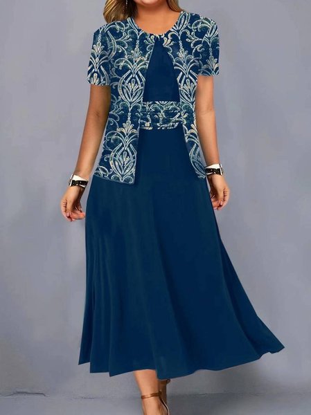 

Floral Elegant Loose V Neck Two-Piece Set, Blue, Dresses