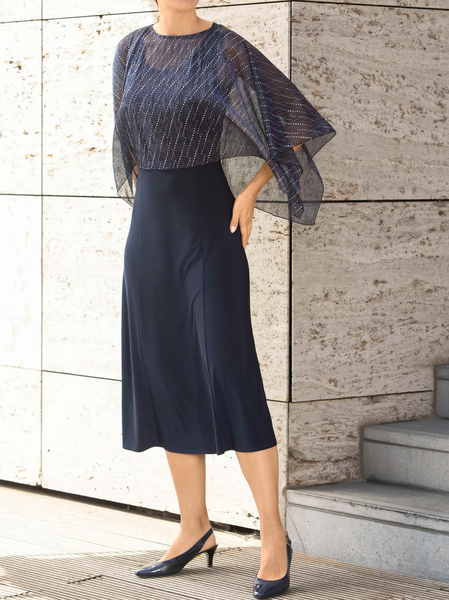 

Regular Fit Elegant Lace Plain Two-Piece Set, Dark blue, Dresses