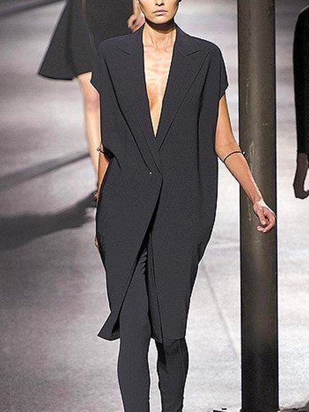 

Loose Lapel Collar Urban Plain Blazer, Black, Blazers