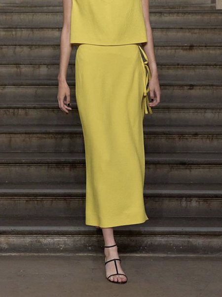 

Midi Regular Fit Plain Urban Skirt, Yellow, Skirts
