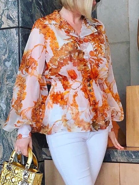 

Vacation Abstract Lapel Collar Regular Fit Blouse, As picture, Blouses and Shirts