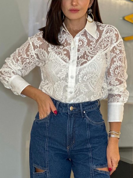 

Shirt Collar Regular Fit Urban Blouse, White, Blouses and Shirts