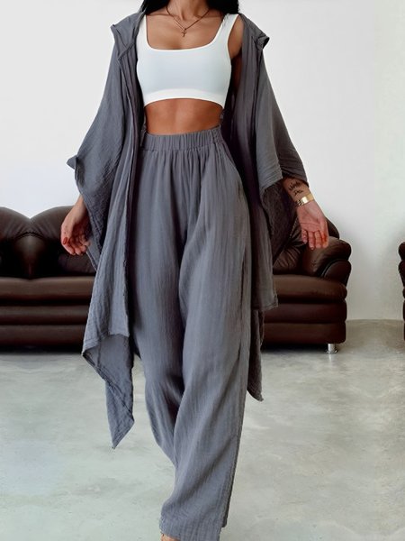 

Casual Daily Loose Plain Kimono, Gray, Kimonos