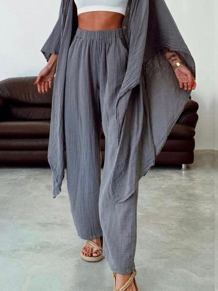 

Daily Loose Casual Pockets Plain Straight Pants, Gray, Pants