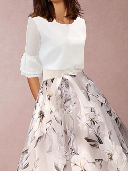 

Plain Elegant Regular Fit Crew Neck Short Sleeve Shirt, Off white, Blouses and Shirts