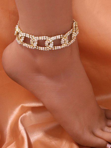 

Sparkling Rhinestone Geometric Chain Anklet, Golden, Anklets