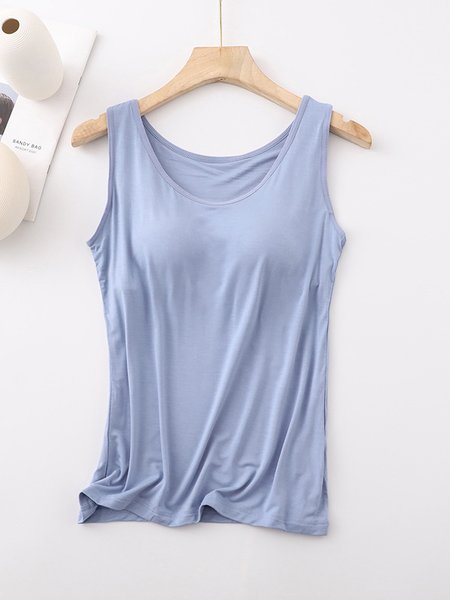 Casual Crew Neck Loose Tank Top, Blue, Tank Tops & Camis