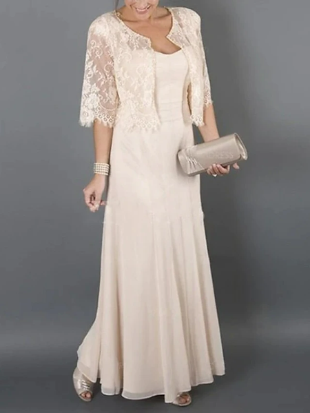 

Chiffon Elegant Lace Two-Piece Set, Light pink, Dresses
