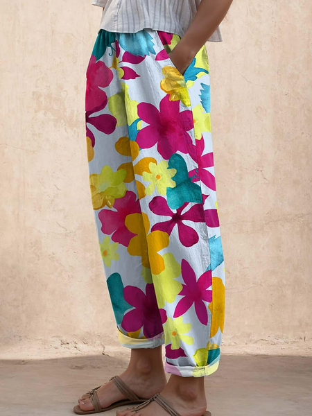 

Casual Pocket Stitching Cotton And Linen Pants, Red, Pants