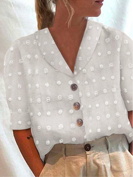 

Plain Loose Simple Shirt Collar Linen Style Blouse, White, Blouses & Shirts