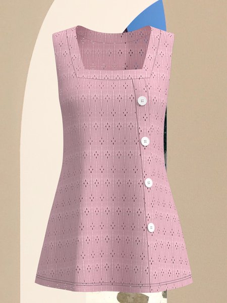 

Casual Square Neck Plain Tank Top, Pink, Blouses