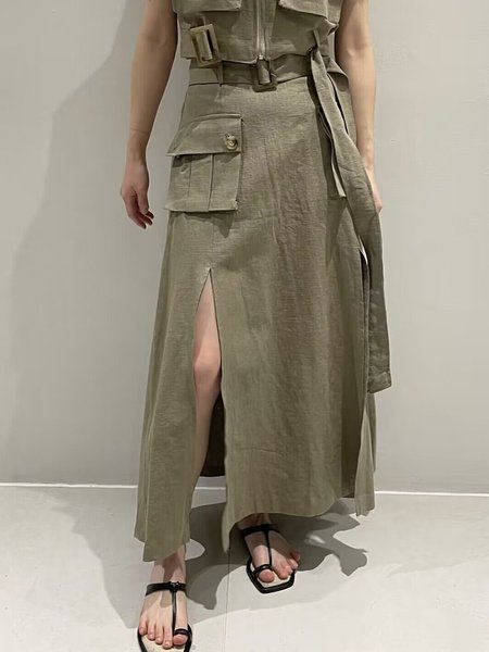 

Urban Plain Pocket Stitching Daily Skirt, Green, Skirts
